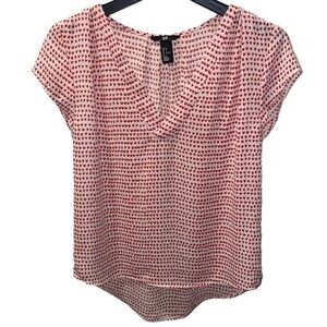 H&M White and Red Heart V Neck Short Sleeve Cap Should Blouse Size 6